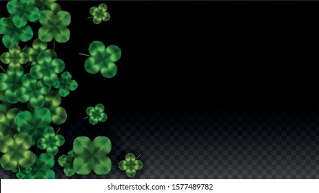 Vector Clover Leaf  Isolated on Transparent Background with Space for Text. St. Patrick's Day Illustration. Ireland's Lucky Shamrock Poster. Invintation for Concert in Pub. Flatlay.  Success Symbols.