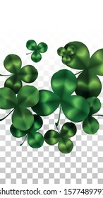 Vector Clover Leaf  Isolated on Transparent Background with Space for Text. St. Patrick's Day Illustration. Ireland's Lucky Shamrock Poster. Invintation for Irish Party Flatlay.  Success Symbols.