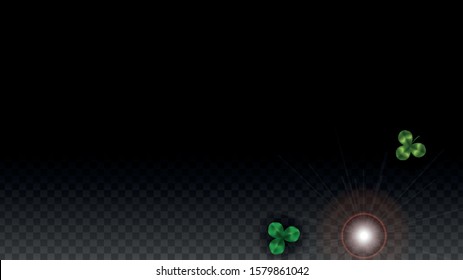 Vector Clover Leaf  Isolated on Transparent Background with Space for Text. St. Patrick's Day Illustration. Ireland's Lucky Shamrock Poster. Banner for Concert in Pub. Top View.  Success Symbols.