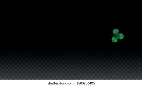 Vector Clover Leaf  Isolated on Transparent Background with Space for Text. St. Patrick's Day Illustration. Ireland's Lucky Shamrock Poster. Banner for Irish Party Top View.  Success Symbols.