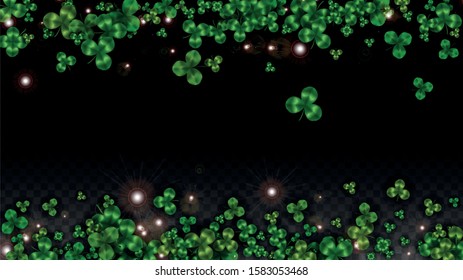 Vector Clover Leaf  Isolated on Transparent Background with Space for Text. St. Patrick's Day Illustration. Ireland's Lucky Shamrock Poster. Invintation for Concert in Pub. Top View.  Success Symbols.