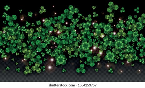 Vector Clover Leaf  Isolated on Transparent Background with Space for Text. St. Patrick's Day Illustration. Ireland's Lucky Shamrock Poster. Invintation for Irish Party Top View.  Success Symbols.