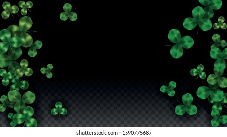 Vector Clover Leaf  Isolated on Transparent Background with Space for Text. St. Patrick's Day Illustration. Ireland's Lucky Shamrock Poster. Invintation for Concert in Pub. Flatlay.  Success Symbols.