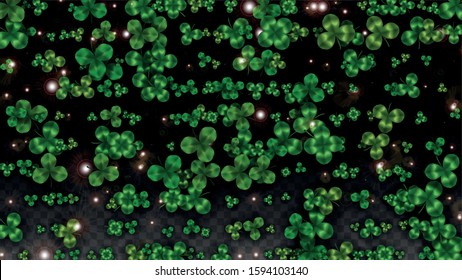 Vector Clover Leaf  Isolated on Transparent Background with Space for Text. St. Patrick's Day Illustration. Ireland's Lucky Shamrock Poster. Invintation for Irish Party Flatlay.  Success Symbols.