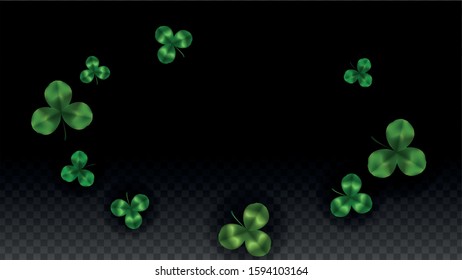 Vector Clover Leaf  Isolated on Transparent Background with Space for Text. St. Patrick's Day Illustration. Ireland's Lucky Shamrock Poster. Invintation for Irish Party Top View.  Success Symbols.