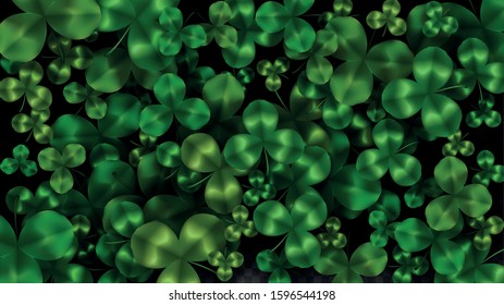 Vector Clover Leaf  Isolated on Transparent Background with Space for Text. St. Patrick's Day Illustration. Ireland's Lucky Shamrock Poster. Invintation for Concert in Pub. Flatlay.  Success Symbols.