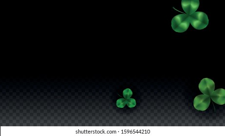 Vector Clover Leaf  Isolated on Transparent Background with Space for Text. St. Patrick's Day Illustration. Ireland's Lucky Shamrock Poster. Banner for Irish Party Top View.  Success Symbols.