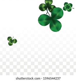 Vector Clover Leaf  Isolated on Transparent Background with Space for Text. St. Patrick's Day Illustration. Ireland's Lucky Shamrock Poster. Invintation for Irish Party Top View.  Success Symbols.