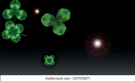 Vector Clover Leaf  Isolated on Transparent Background with Space for Text. St. Patrick's Day Illustration. Ireland's Lucky Shamrock Poster. Invintation for Irish Party Flatlay.  Success Symbols.