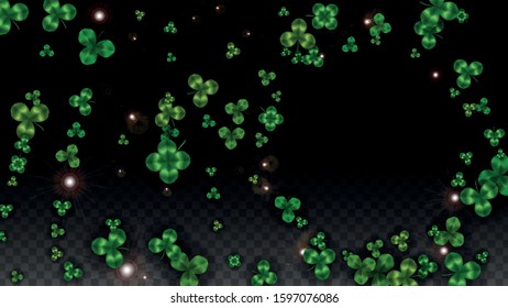 Vector Clover Leaf  Isolated on Transparent Background with Space for Text. St. Patrick's Day Illustration. Ireland's Lucky Shamrock Poster. Invintation for Irish Party Flatlay.  Success Symbols.