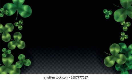 Vector Clover Leaf  Isolated on Transparent Background with Space for Text. St. Patrick's Day Illustration. Ireland's Lucky Shamrock Poster. Invintation for Irish Party Flatlay.  Success Symbols.