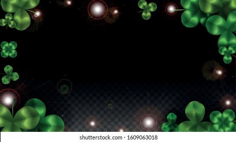 Vector Clover Leaf  Isolated on Transparent Background with Space for Text. St. Patrick's Day Illustration. Ireland's Lucky Shamrock Poster. Invintation for Irish Party Flatlay.  Success Symbols.