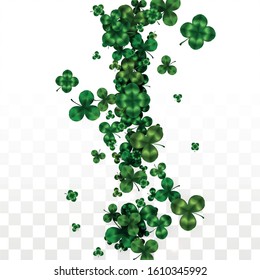 Vector Clover Leaf  Isolated on Transparent Background with Space for Text. St. Patrick's Day Illustration. Ireland's Lucky Shamrock Poster. Invintation for Irish Party Flatlay.  Success Symbols.