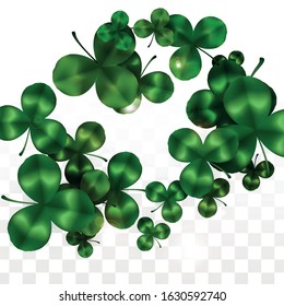 Vector Clover Leaf  Isolated on Transparent Background with Space for Text. St. Patrick's Day Illustration. Ireland's Lucky Shamrock Poster. Banner for Irish Party Flatlay.  Success Symbols.