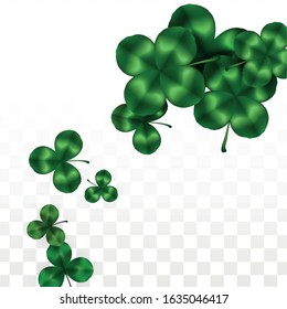 Vector Clover Leaf  Isolated on Transparent Background with Space for Text. St. Patrick's Day Illustration. Ireland's Lucky Shamrock Poster. Invintation for Concert in Pub. Flatlay.  Success Symbols.