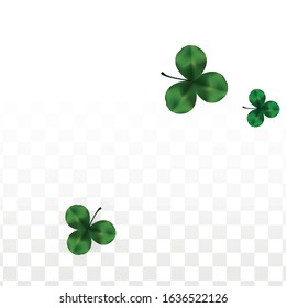 Vector Clover Leaf  Isolated on Transparent Background with Space for Text. St. Patrick's Day Illustration. Ireland's Lucky Shamrock Poster. Banner for Irish Party Flatlay.  Success Symbols.