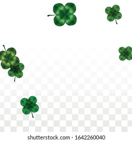 Vector Clover Leaf  Isolated on Transparent Background with Space for Text. St. Patrick's Day Illustration. Ireland's Lucky Shamrock Poster. Invintation for Irish Party Top View.  Success Symbols.