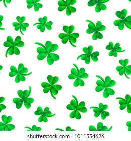Vector clover leaves seamless pattern on white background st patric's day wrapping paper or fabric