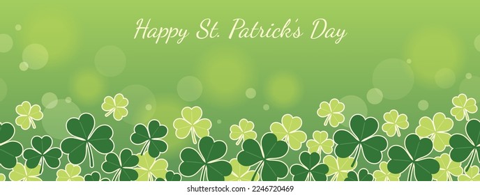 Vector Clover Seamless Background Illustration For St. Patrick’s Day With An Abstract Green Background And Text Space. Horizontally Repeatable.
