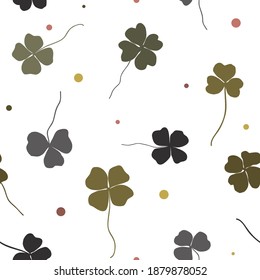 Vector Clover Seamless Vector Pattern. Shamrock Doodle Hand Draw Leaves For St Patrick Day.