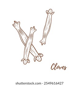 Vector cloves line art illustration, graphic line art. Clove for mulled wine. Cloves spice. Elegant line botanical illustration. Great for any designs, textile, art, walls, package