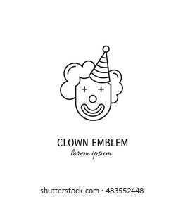 Vector clown emblem in trendy linear style isolated on white.
