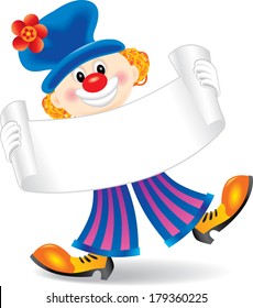 Vector clown holding banner