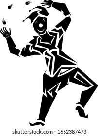 
Vector Clown juggling balls in solid black