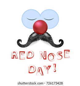 Vector Clown Red Nose Day Banner with Mustache Isolated on White Background.