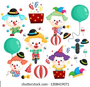 a vector of a clown vector set with many poses