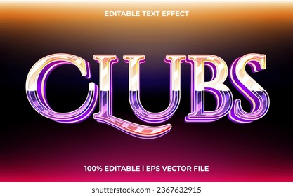 Vector clubs text effect editable video cover and banner text style, 3d typography template