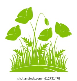 vector clump of corn poppies in grass isolated on white background