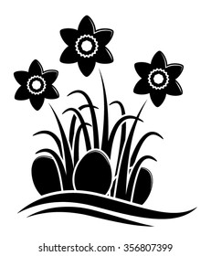 vector clump of daffodils and eggs isolated on white background