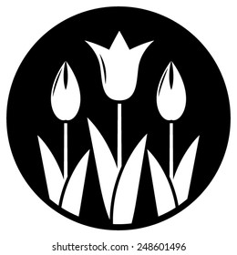 vector clump of tulips isolated on black round