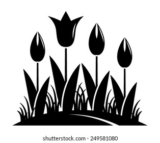 vector clump of tulips isolated on white background