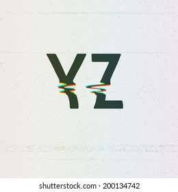 Vector CMYK Print Distortion Glitch Font from Y to Z