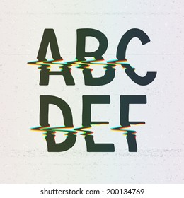 Vector CMYK Print Distortion Glitch Font from A to F