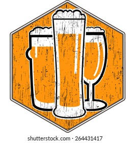 vector coaster with different beer glasses with retro scratch
