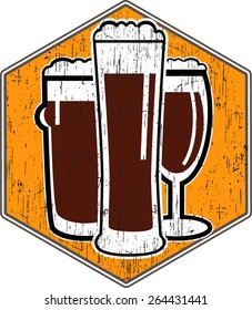 vector coaster with different beer glasses with retro scratch