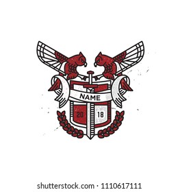 Vector Coat of Arms / Badge with Owls & Sword