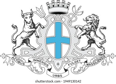 Vector coat of arms illustration of the French city of Marseille, France
