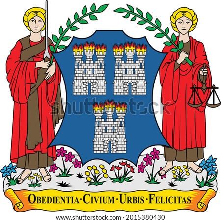 Vector coat of arms illustration of the Irish capital city of Dublin, Ireland