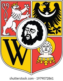 Vector coat of arms illustration of the Polish regional capital city of Wroclaw, Poland