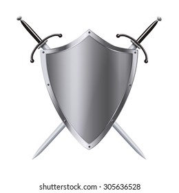 Vector coat of arms medieval knight shield and double-edged sword isolated on white background