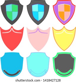 Vector coat of arms set, yellow gold and red elements, black background. Heraldic emblem, signs. arms, heraldic logos, shields.
