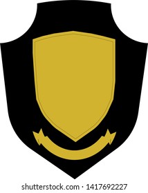 Vector coat of arms, yellow gold elements, black background. Heraldic emblem