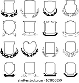 Vector coats of arms, shields, ribbons and laurel wreaths