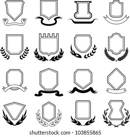 Vector coats of arms, shields, ribbons and laurel wreaths