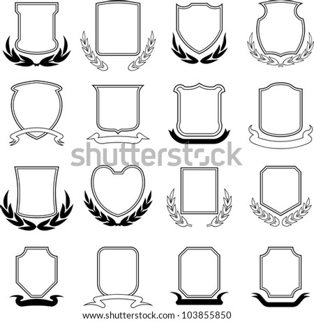 Vector coats of arms, shields, ribbons and laurel wreaths