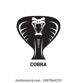 vector cobra snake with hood logo and icon design template. Danger king cobra vector icon. Viper black silhouette isolated on white. Snake  simple logo